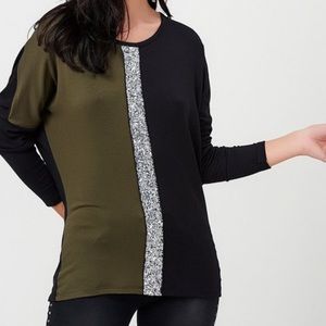 Milan Kiss Color Block Top with Sequin Stripe